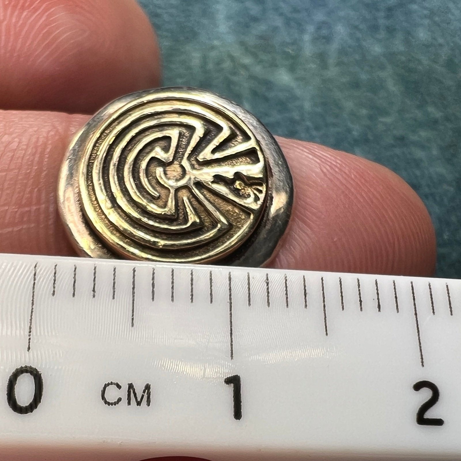14k Yellow Gold Sterling Silver Man in MAZE Ring. MM Rogers Sea Green Mermaid