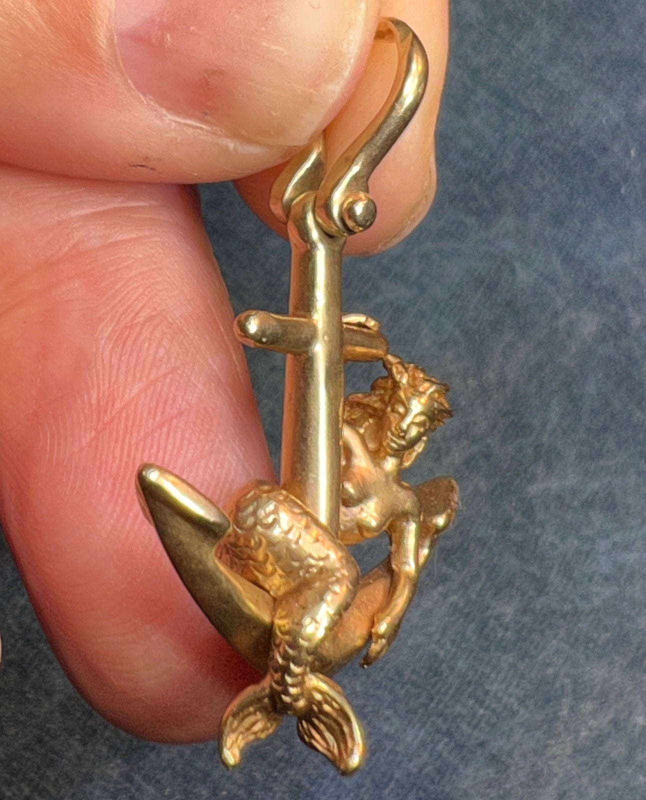 14k Yellow Gold Steven Douglas MERMAID + Anchor Pendant. 1.6" + 8g