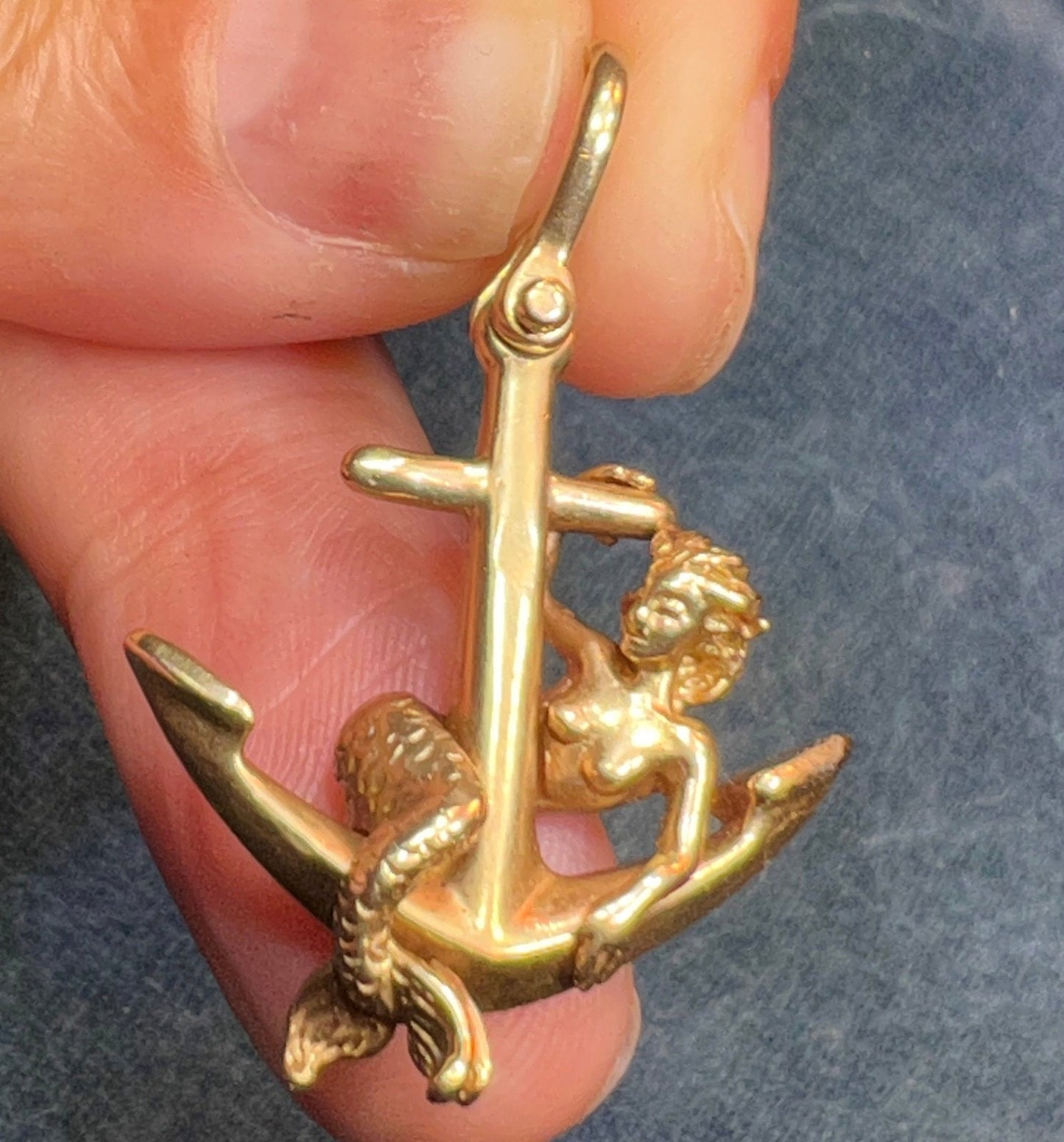 14k Yellow Gold Steven Douglas MERMAID + Anchor Pendant. 1.6" + 8g