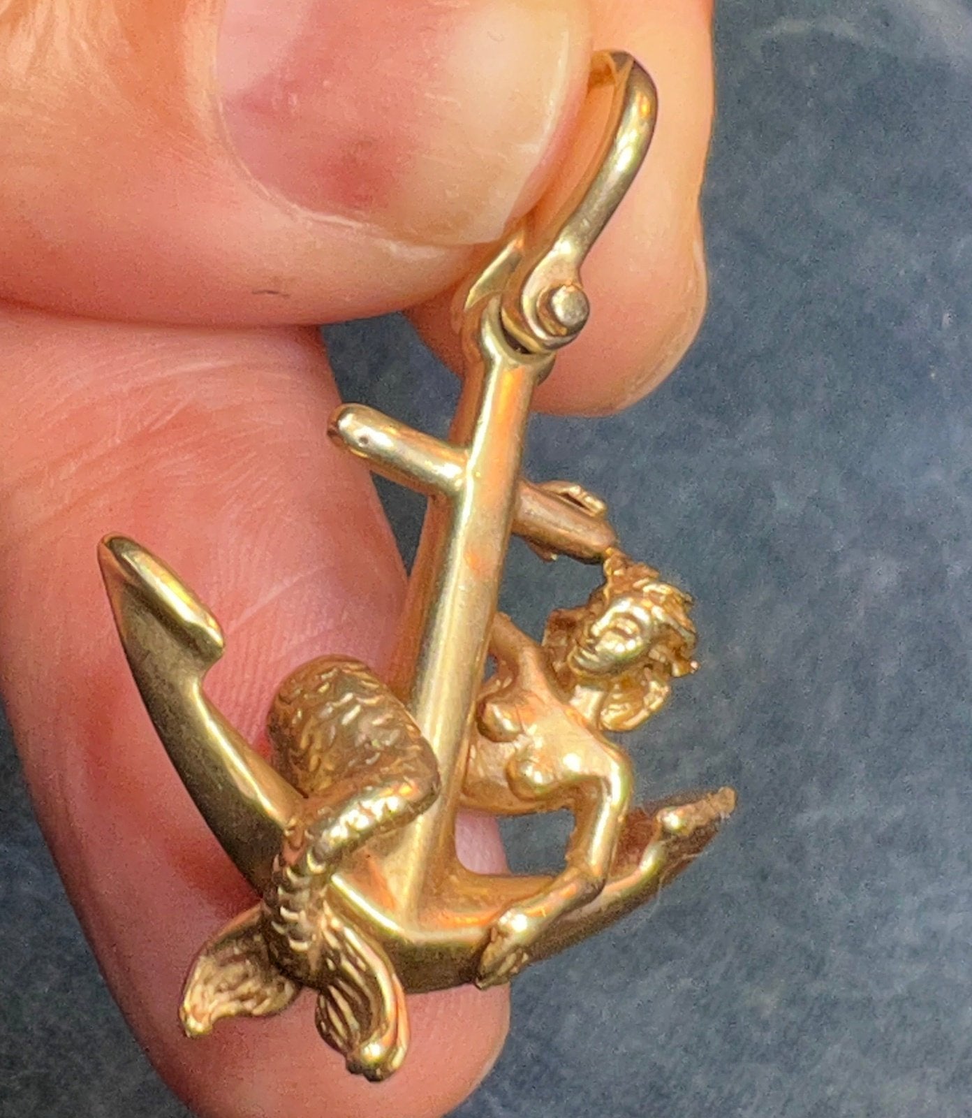14k Yellow Gold Steven Douglas MERMAID + Anchor Pendant. 1.6" + 8g