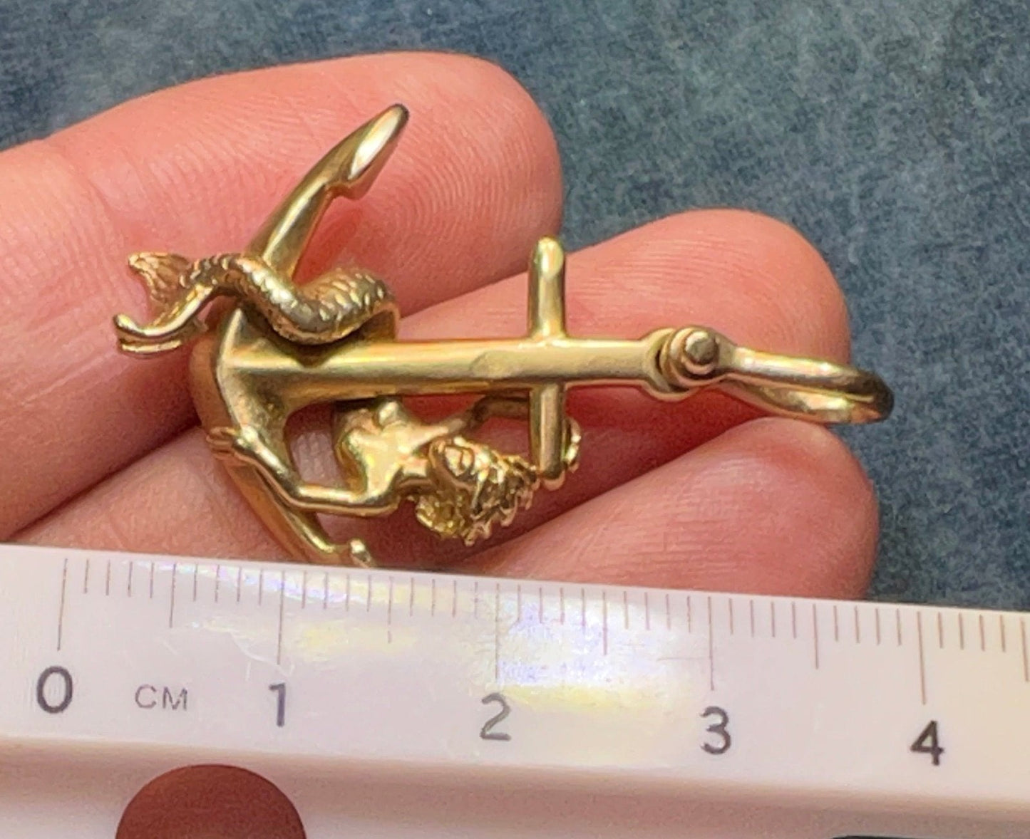 14k Yellow Gold Steven Douglas MERMAID + Anchor Pendant. 1.6" + 8g