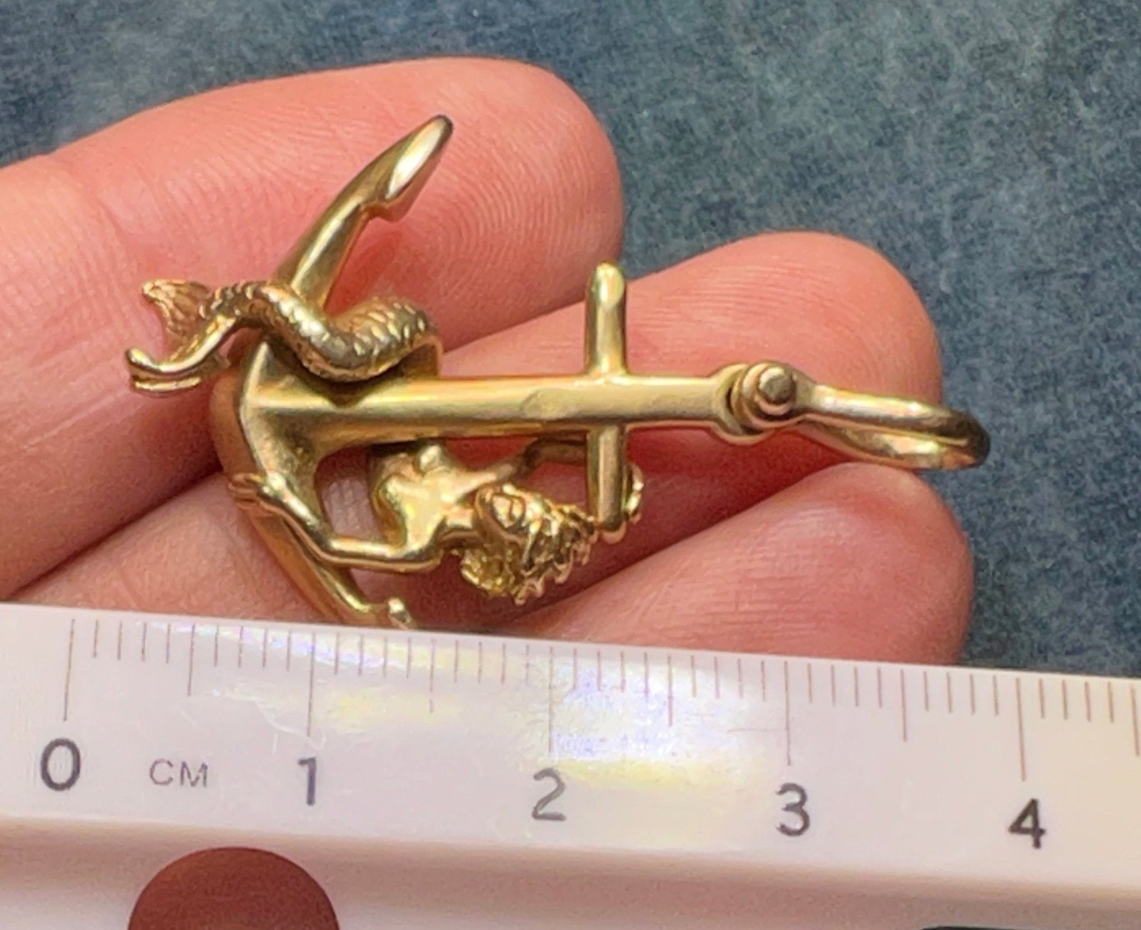 14k Yellow Gold Steven Douglas MERMAID + Anchor Pendant. 1.6" + 8g