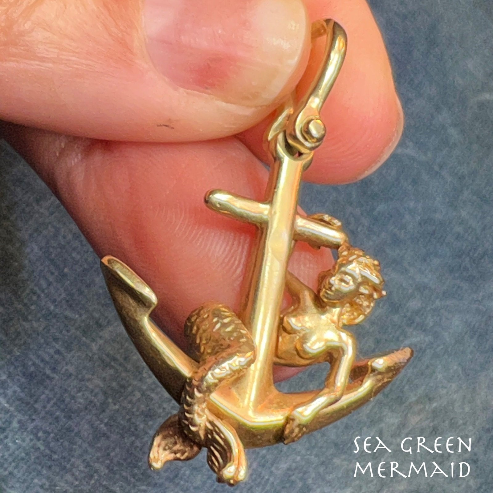 14k Yellow Gold Steven Douglas MERMAID + Anchor Pendant. 1.6" + 8g