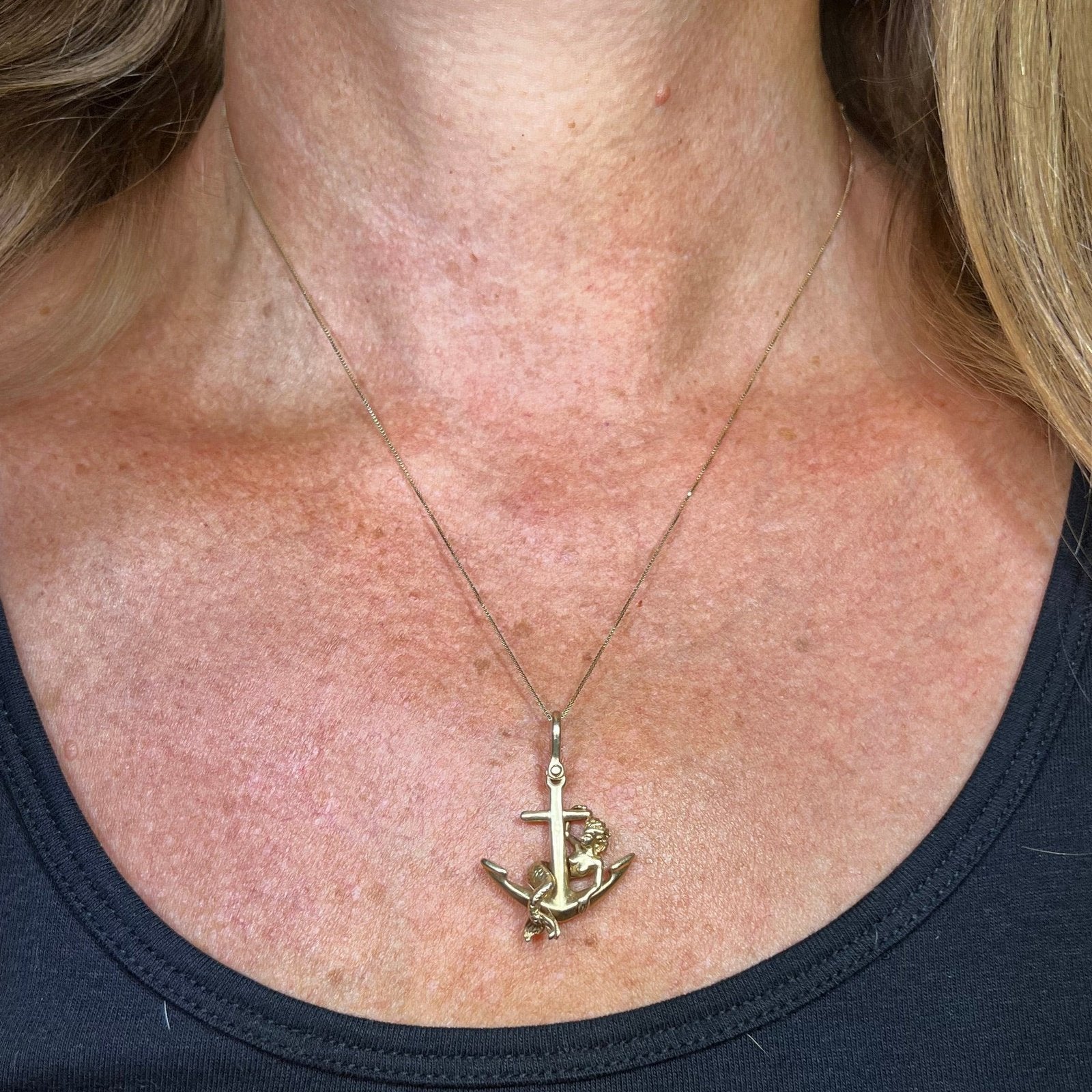 14k Yellow Gold Steven Douglas MERMAID + Anchor Pendant. 1.6" + 8g