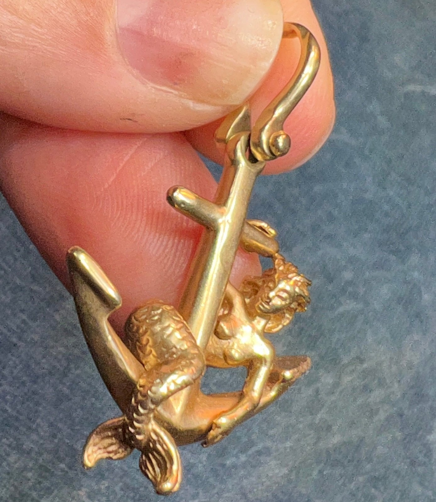 14k Yellow Gold Steven Douglas MERMAID + Anchor Pendant. 1.6" + 8g