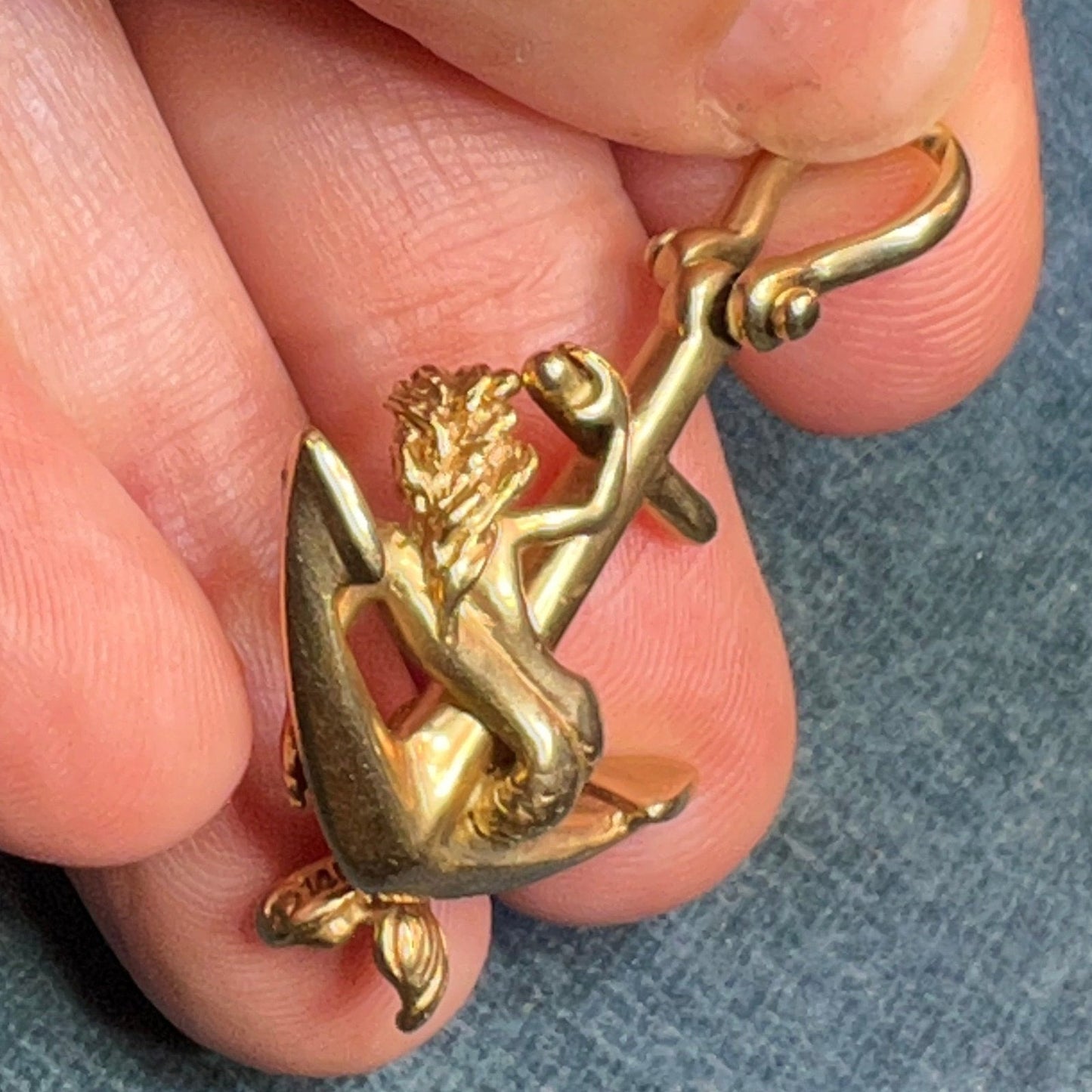 14k Yellow Gold Steven Douglas MERMAID + Anchor Pendant. 1.6" + 8g