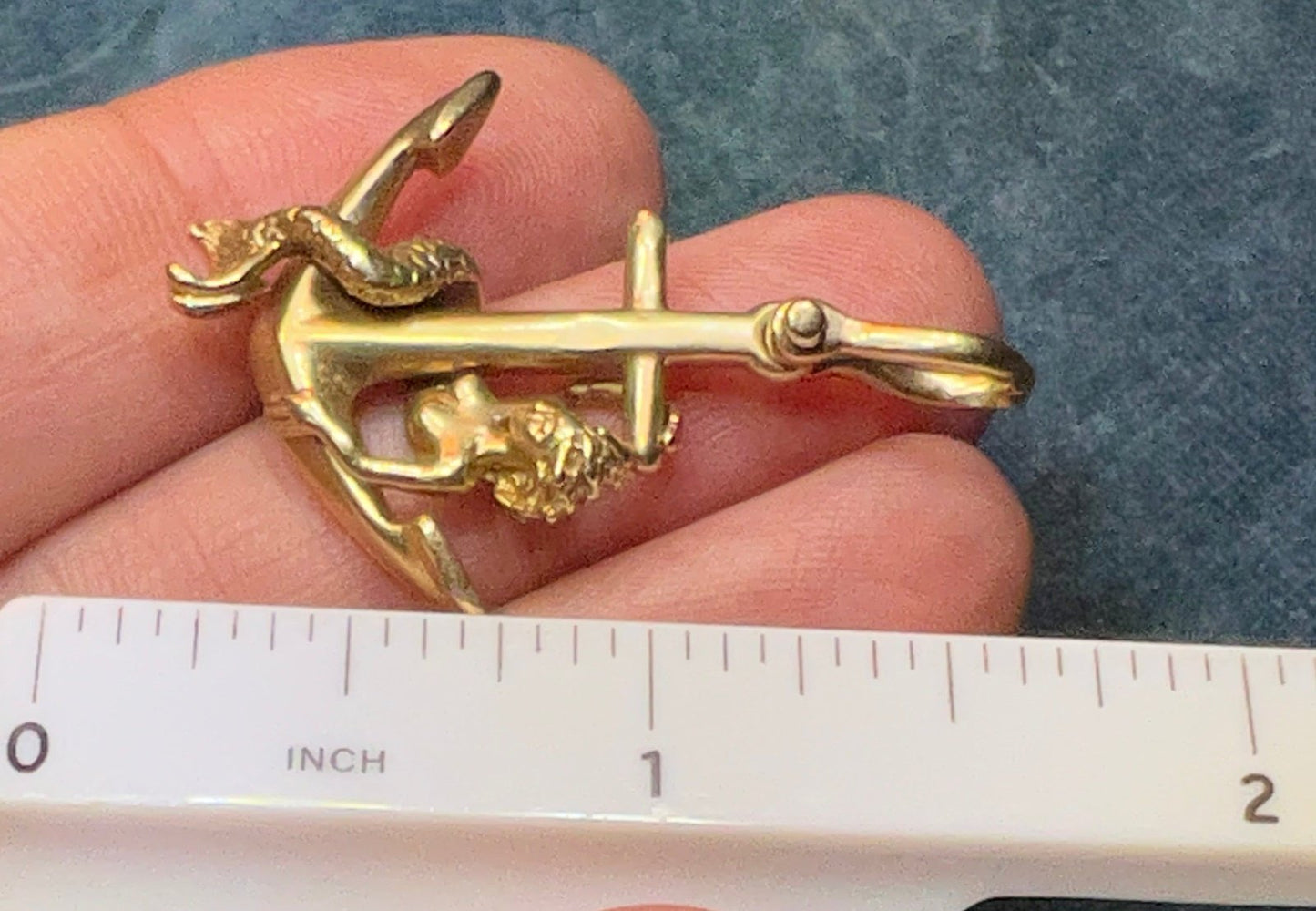 14k Yellow Gold Steven Douglas MERMAID + Anchor Pendant. 1.6" + 8g