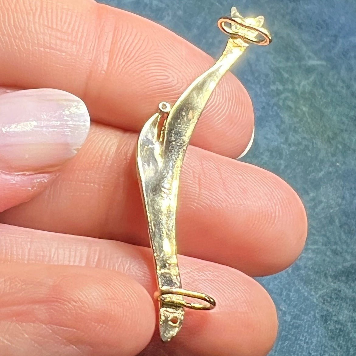 14k Yellow Gold Swimming SEAL Slide Pendant w Diamond. 1.9"