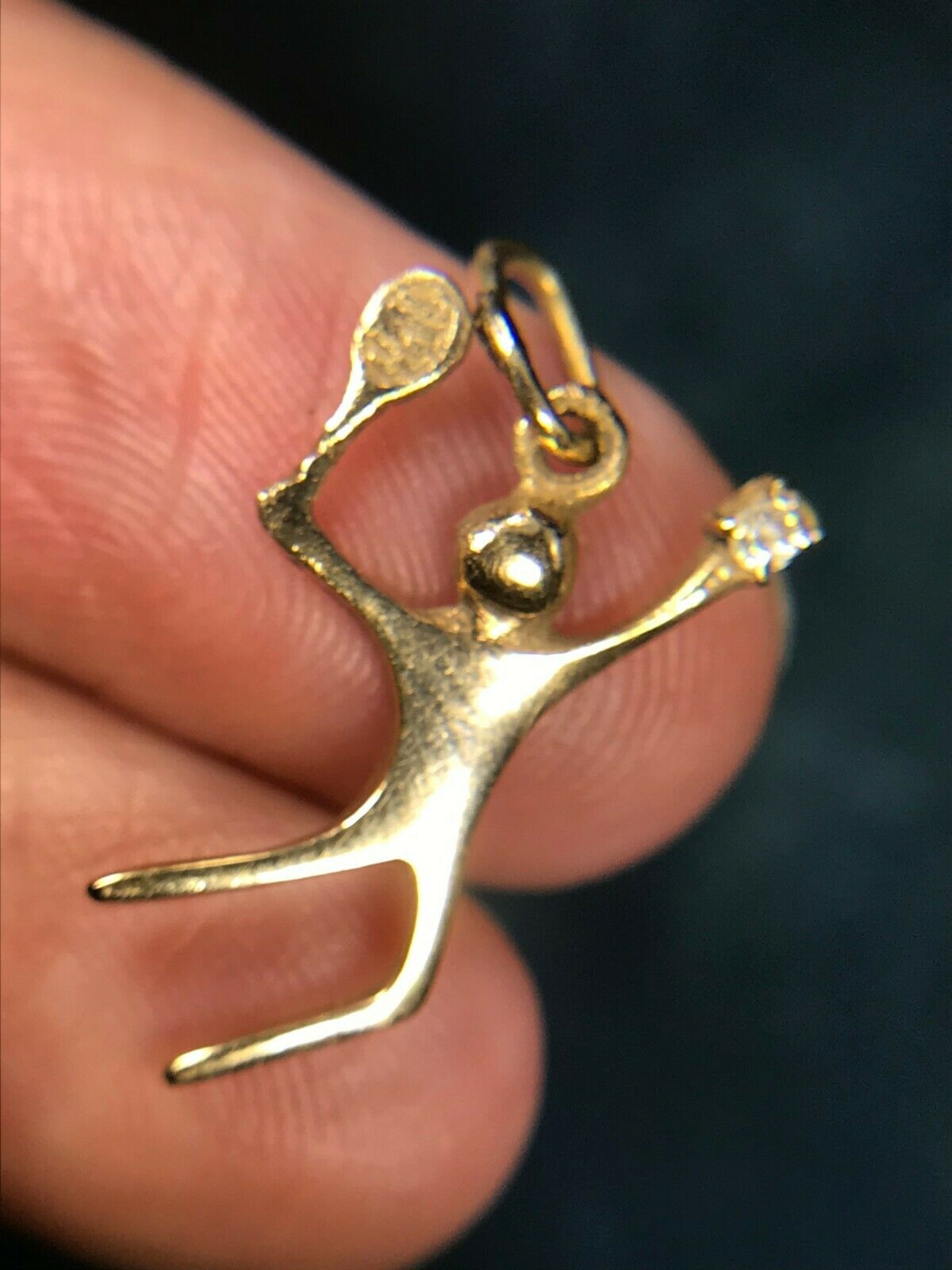 14k Yellow Gold Tennis Player Pendant w Diamond Ball