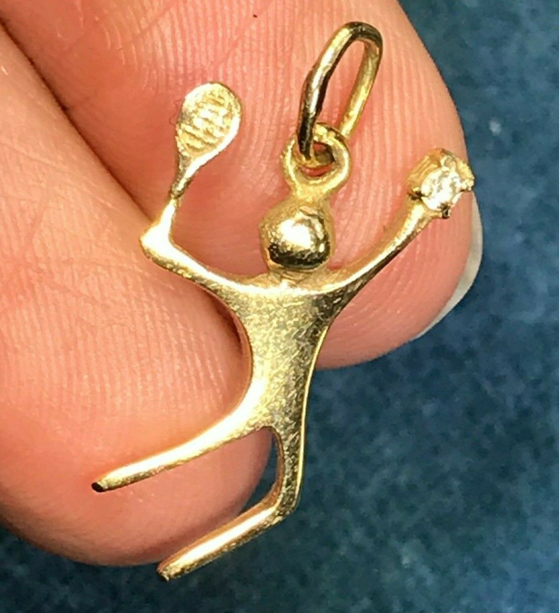 14k Yellow Gold Tennis Player Pendant w Diamond Ball