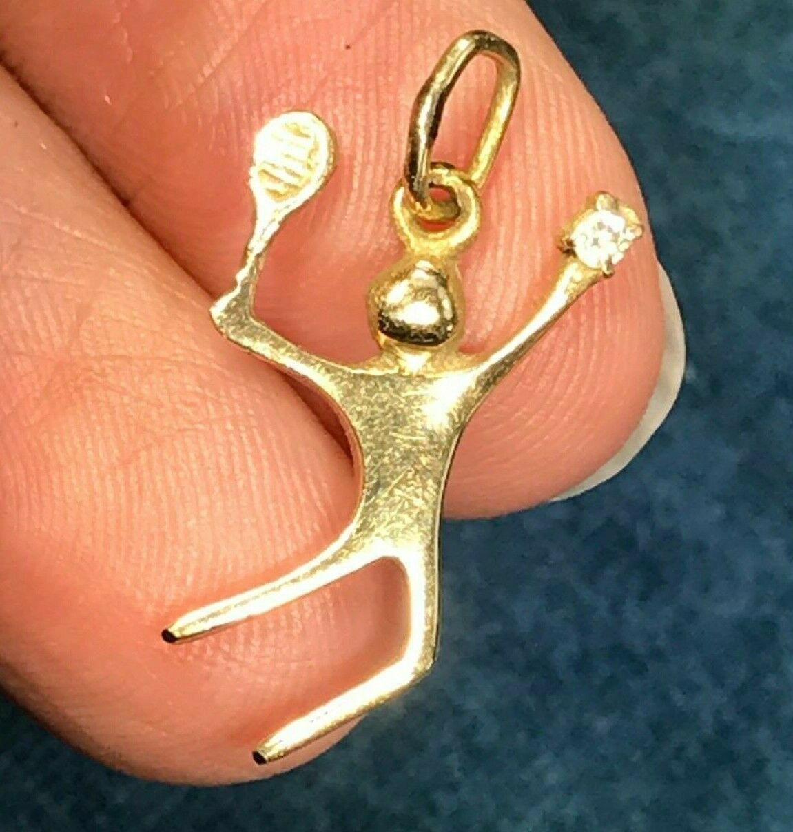 14k Yellow Gold Tennis Player Pendant w Diamond Ball