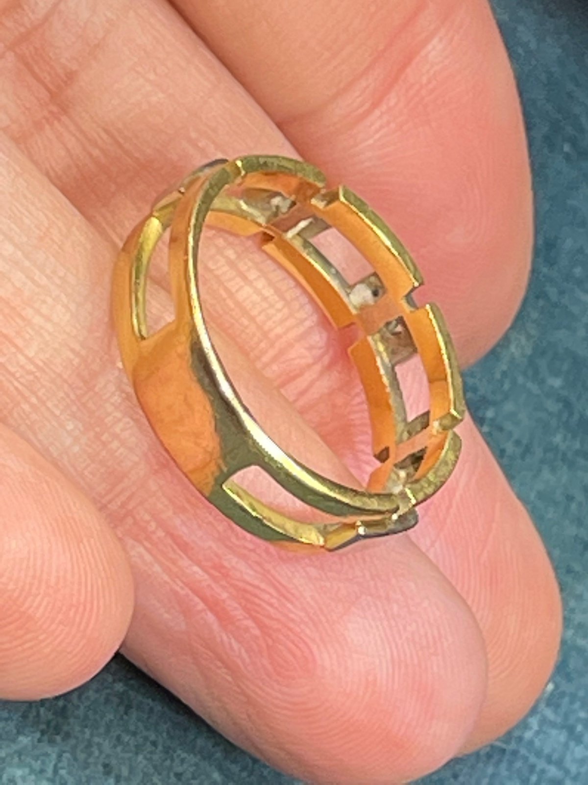 14k Yellow Gold Wide Band 0.25 TCW Diamond "Gate Post" Ring.