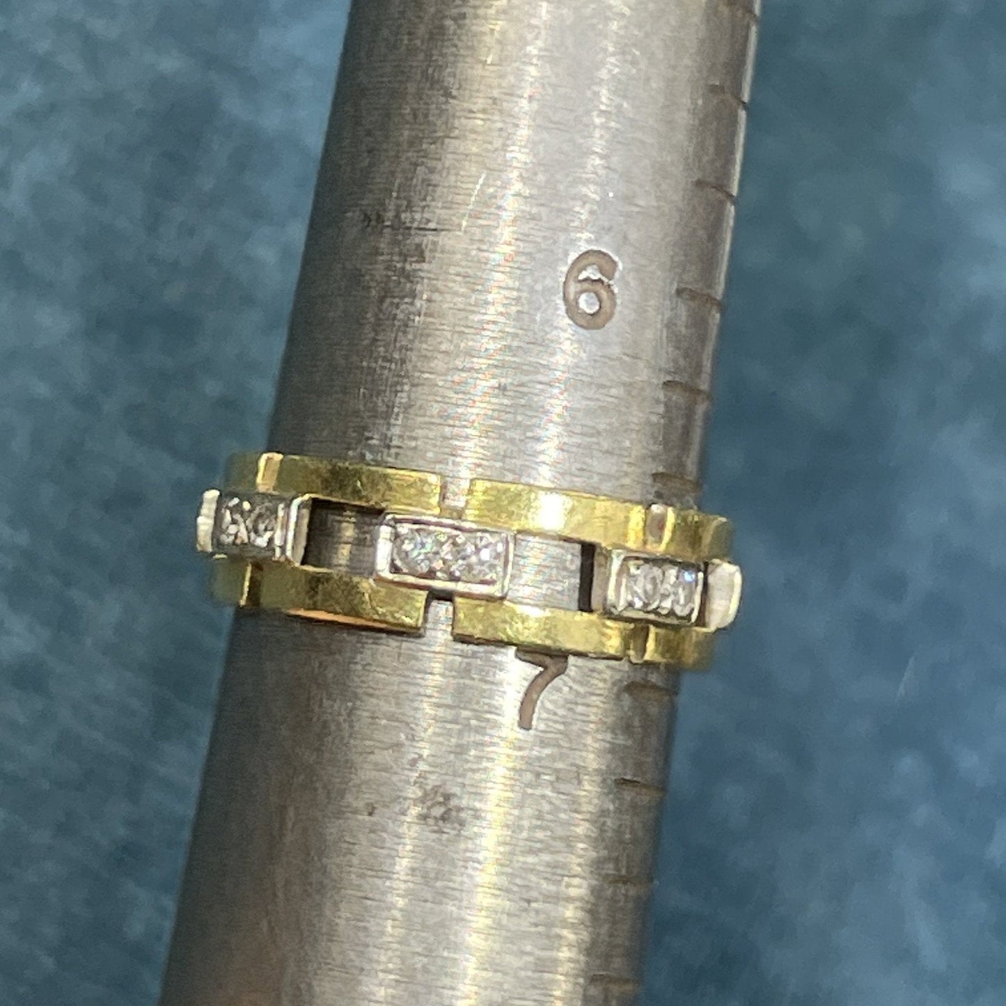 14k Yellow Gold Wide Band 0.25 TCW Diamond "Gate Post" Ring.
