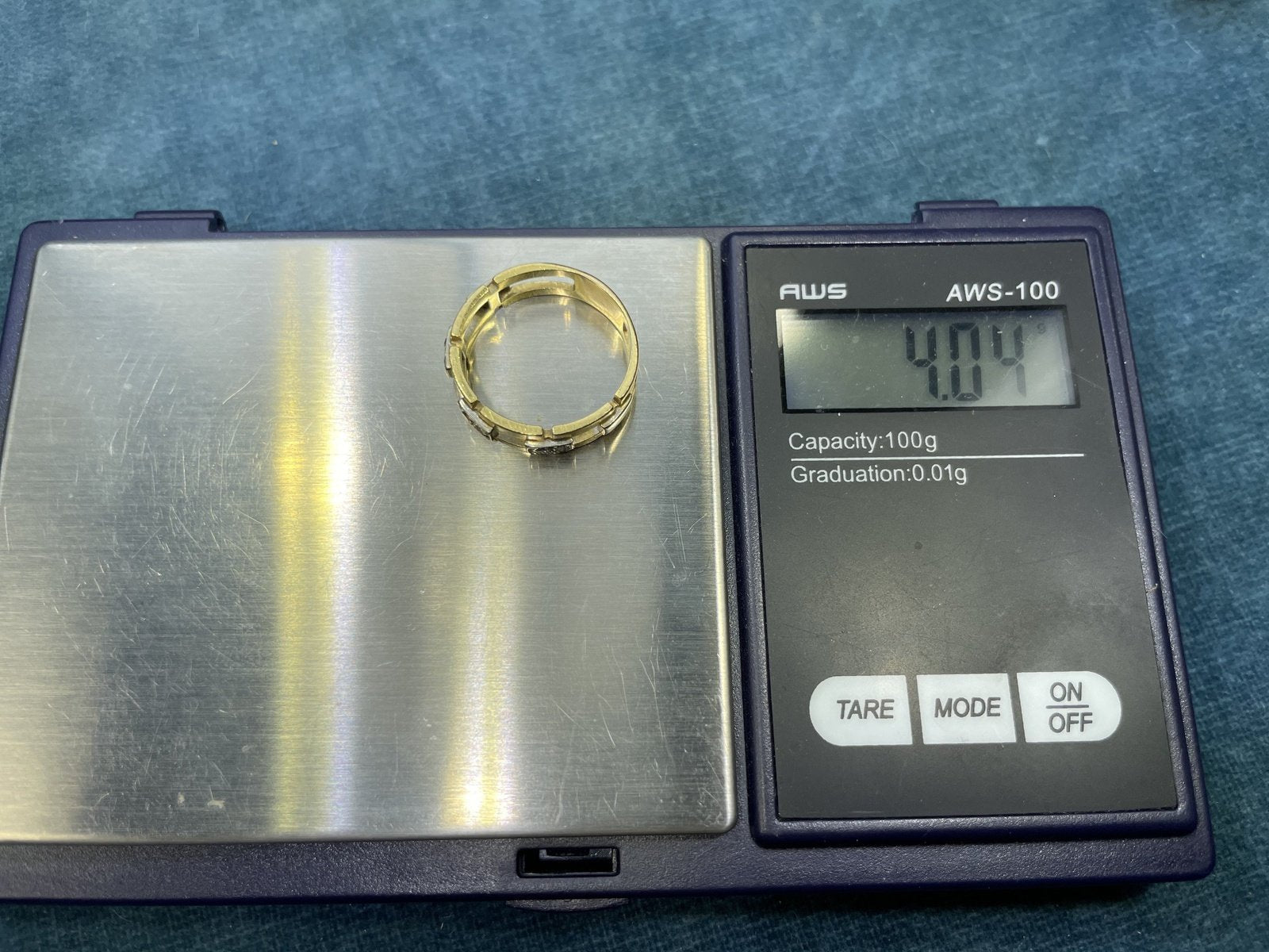 14k Yellow Gold Wide Band 0.25 TCW Diamond "Gate Post" Ring.
