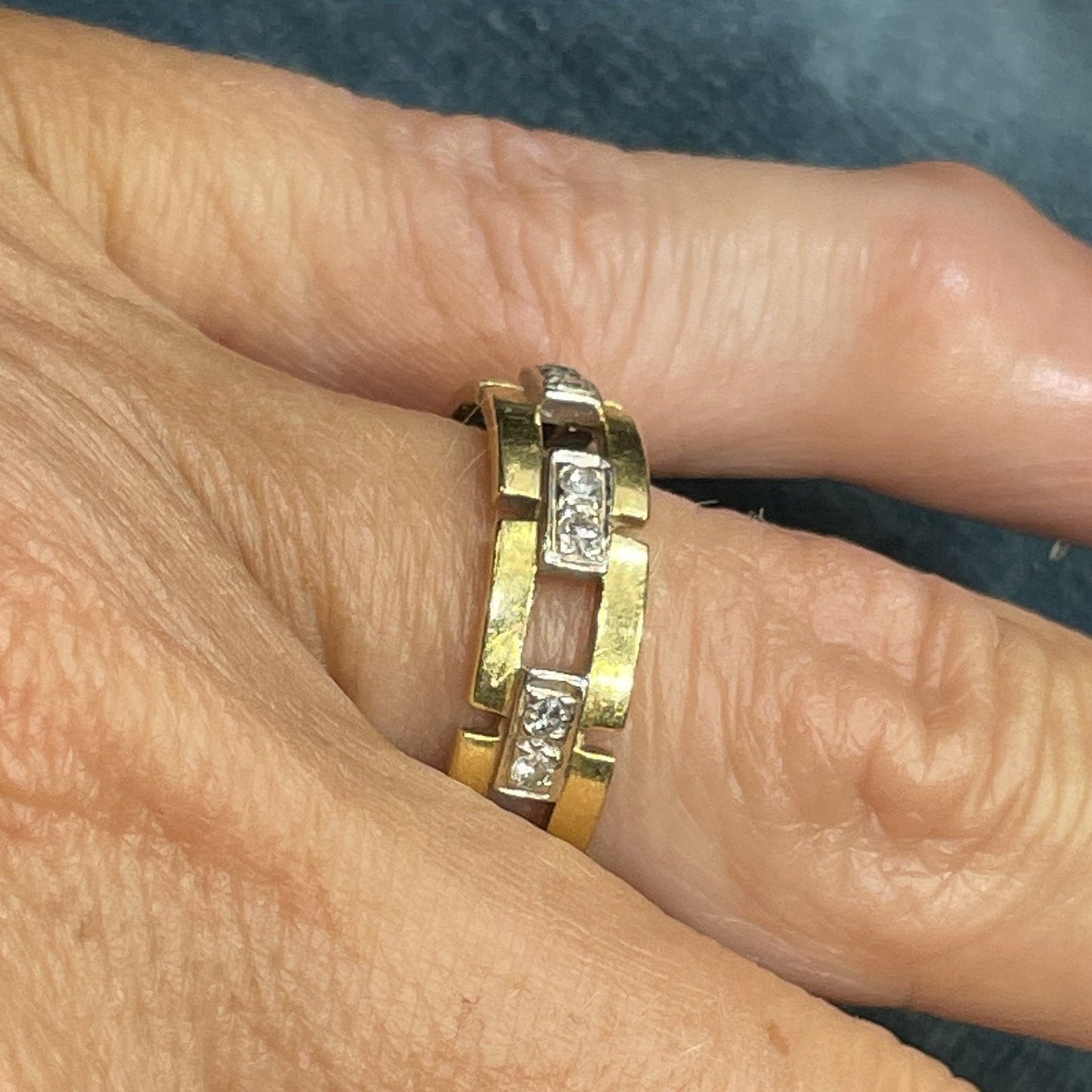 14k Yellow Gold Wide Band 0.25 TCW Diamond "Gate Post" Ring.