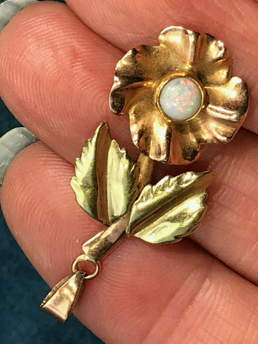14k Yellow & Rose Gold Australian Opal Flower Pendant **VIDEO**