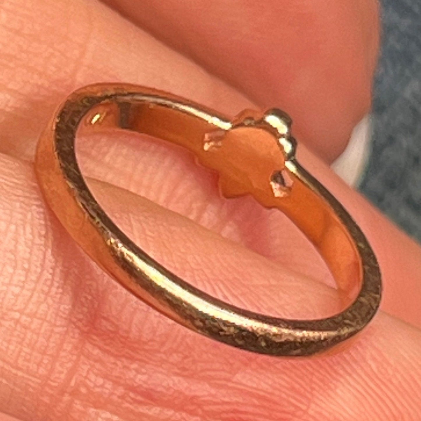 14k Yellow Rose Gold Skull Queen Ring w Black Diamond Crown. TINY