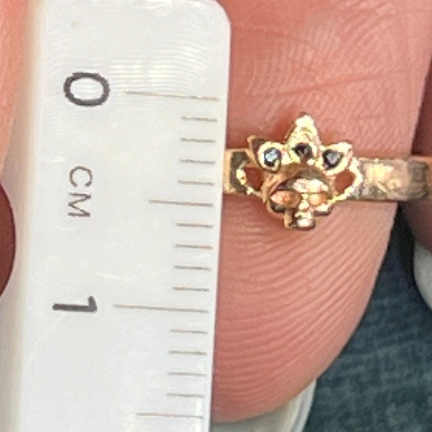 14k Yellow Rose Gold Skull Queen Ring w Black Diamond Crown. TINY