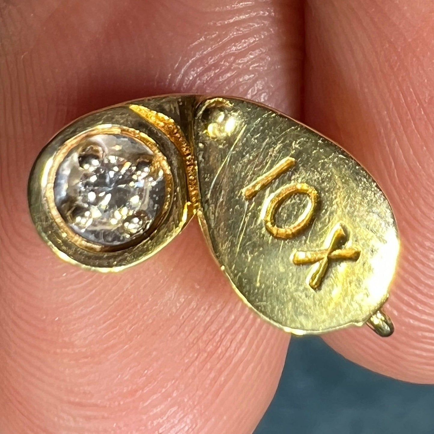 18k Yellow Gold Diamond JEWELERS LOUPE Pendant Charm. TINY!