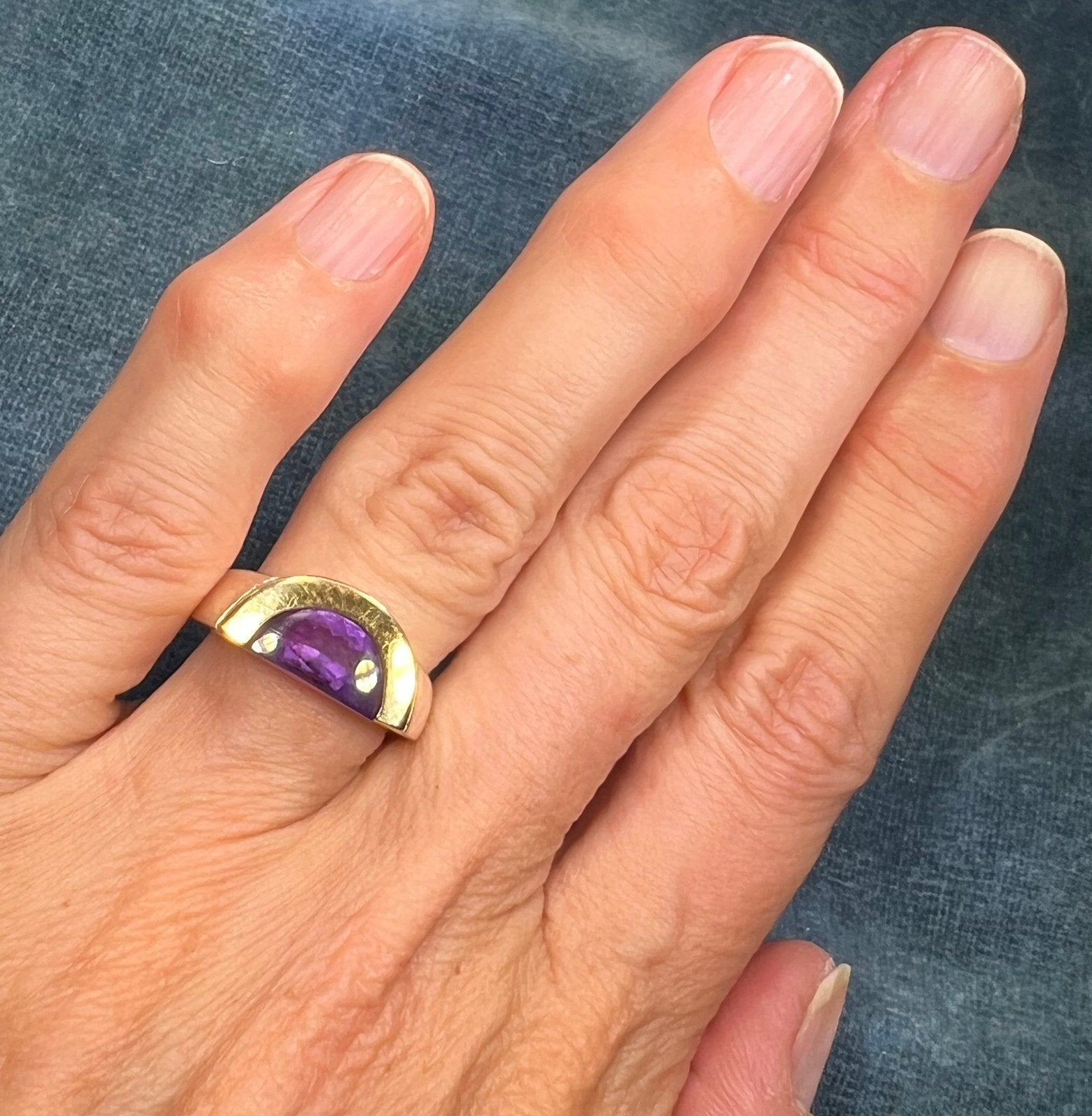 18k Yellow Gold and Silver MOVADO Amethyst Half Moon Ring