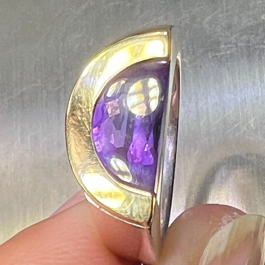 18k Yellow Gold and Silver MOVADO Amethyst Half Moon Ring