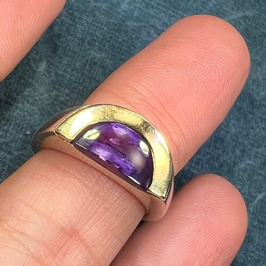 18k Yellow Gold and Silver MOVADO Amethyst Half Moon Ring