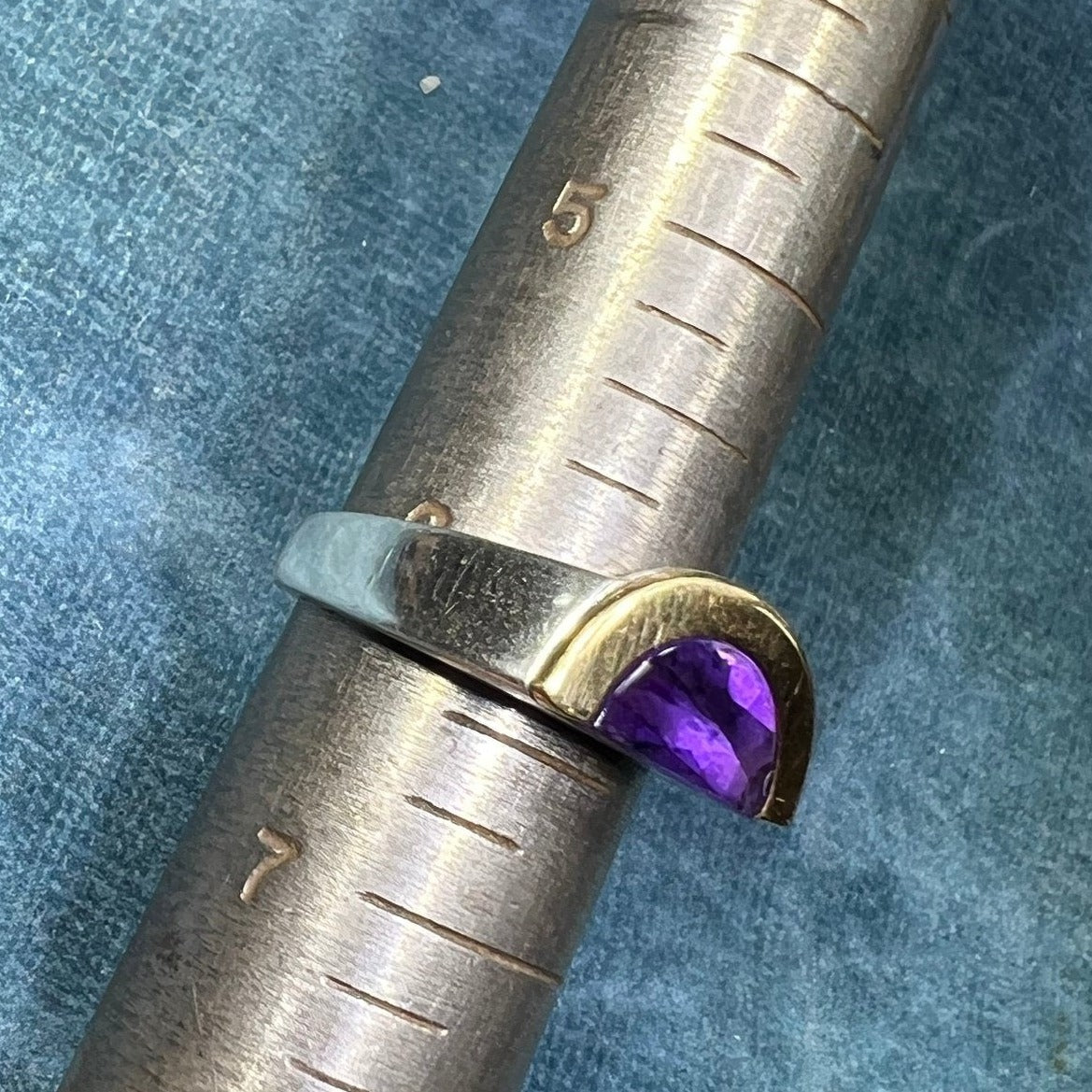 18k Yellow Gold and Silver MOVADO Amethyst Half Moon Ring