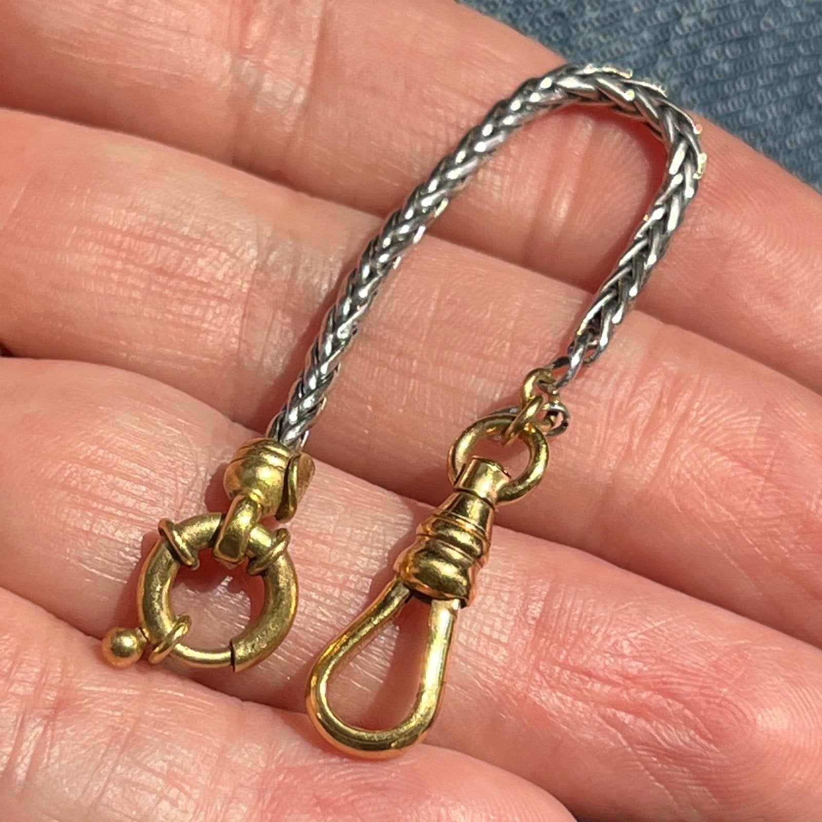 18k Yellow Rose Gold + Platinum Watch Fob 4" Foxtail Chain