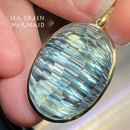18k Gold 20 Ct Blue Topaz Fantasy Cut Pendant. 12g + 1.4" *Video*