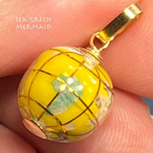 18k Gold 3-D Ball Enamel Globe Watch Fob Pendant. Victorian. Tiny!