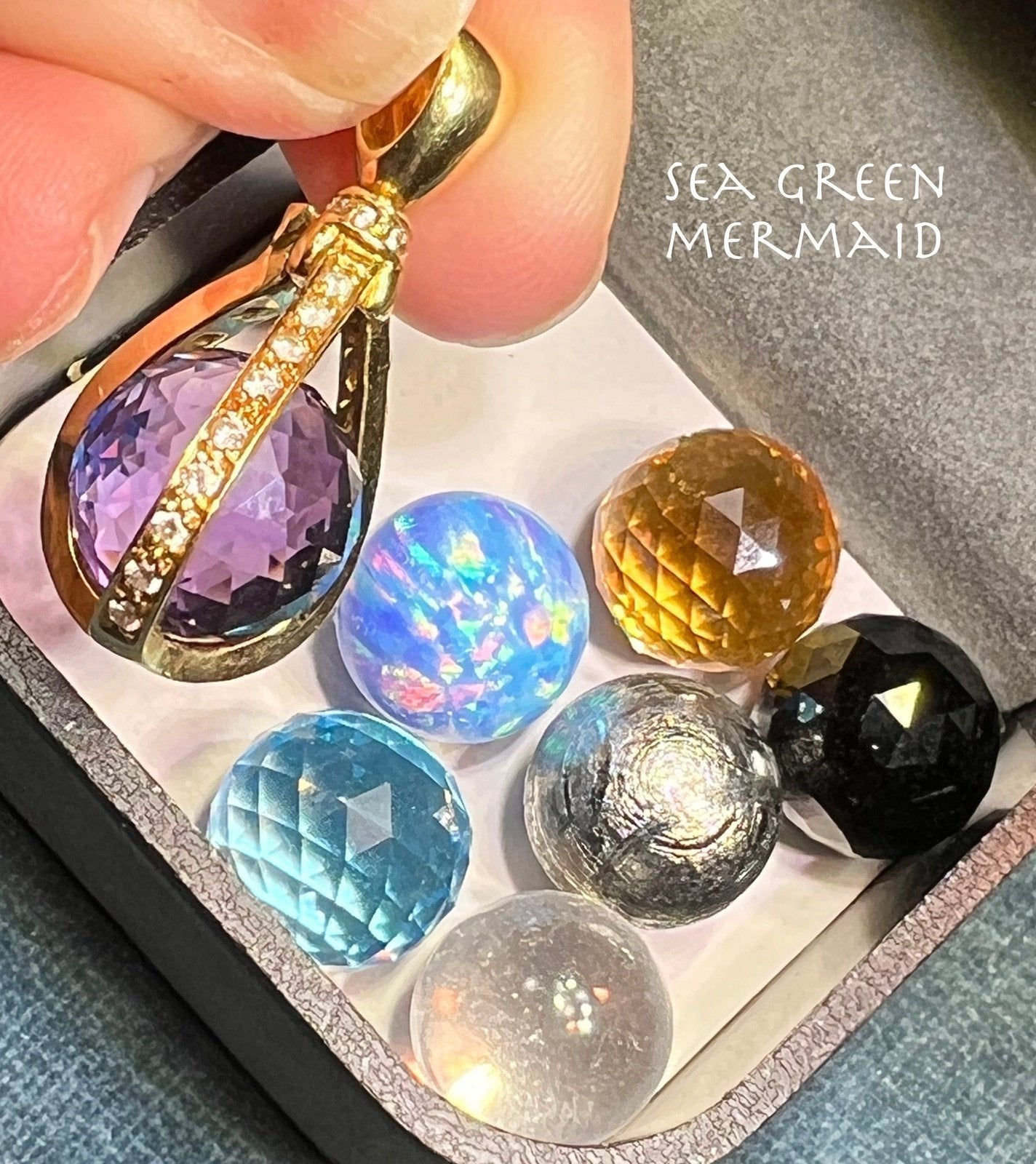 18k Gold Cage Pendant w Diamonds + Interchangeable Multi-Gems **VIDEO**