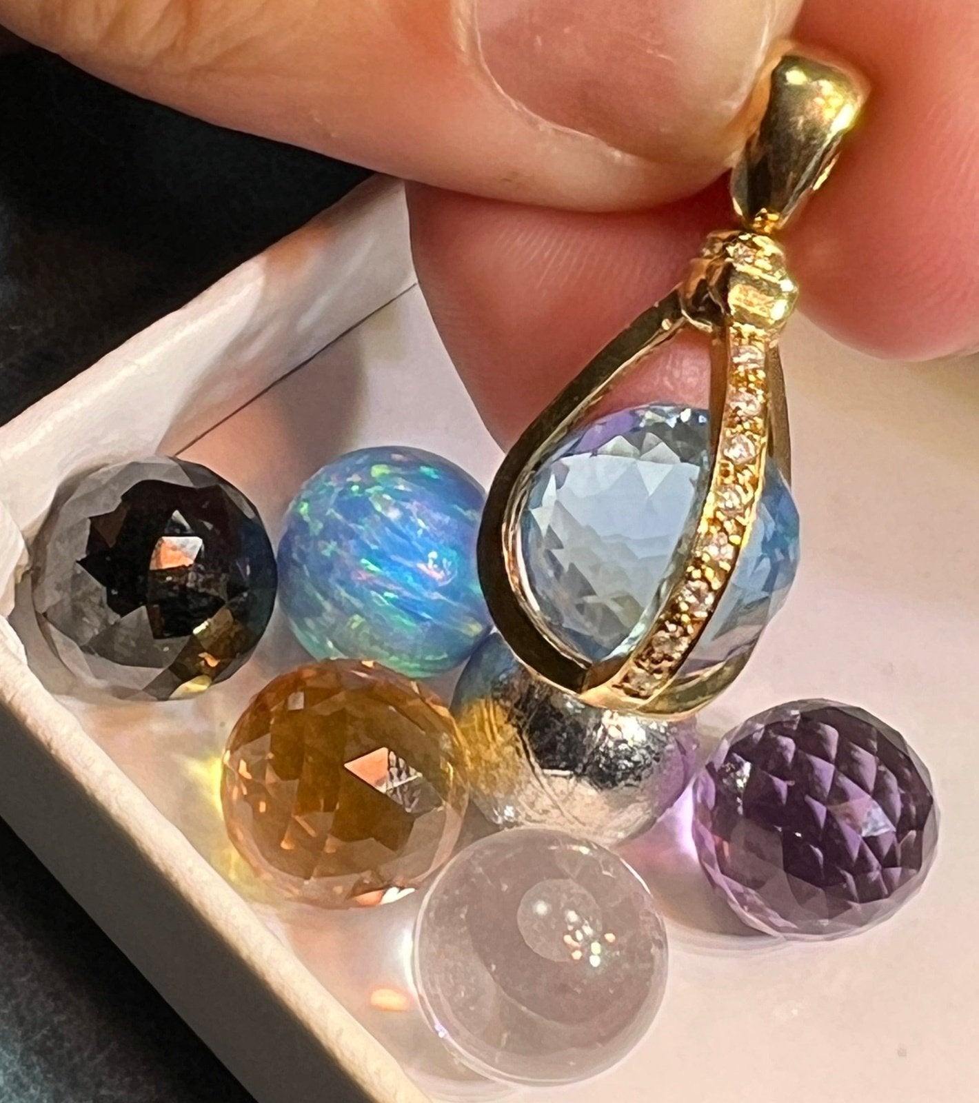 18k Gold Cage Pendant w Diamonds + Interchangeable Multi-Gems **VIDEO**