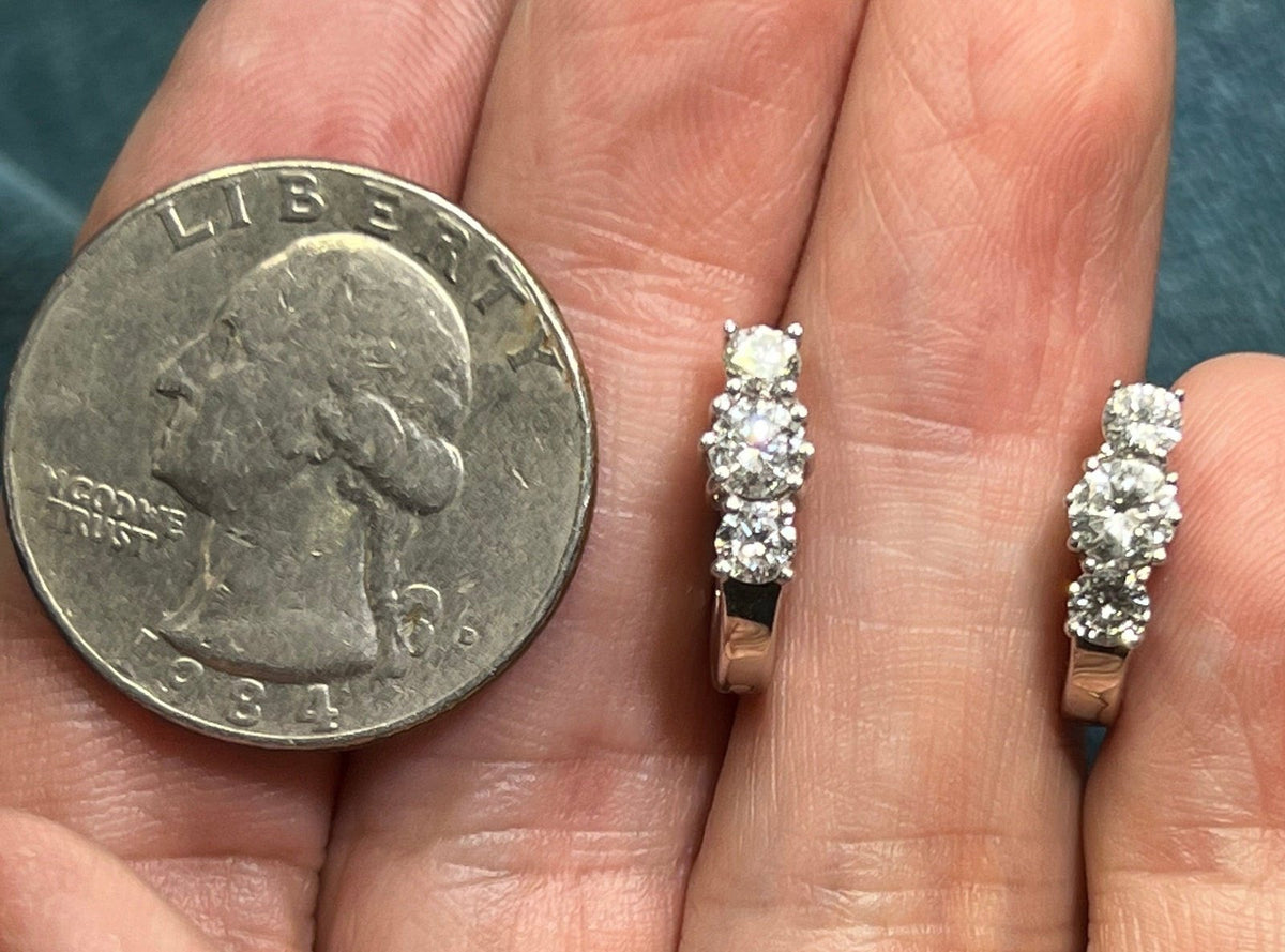 18k White Gold 1.0 TCW Diamond Huggies Hoop Earrings. Famous Designer