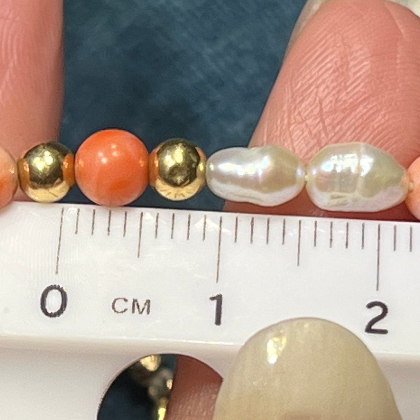 18k Yellow Gold Bracelet w Rice Pearls. Dog Clip Clasp