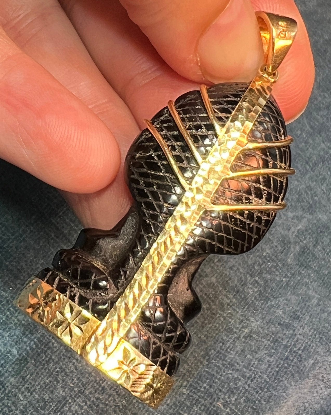 18k Yellow Gold Carved Black Jade NAGA Buddha Pendant. 2 20g Sea Green Mermaid
