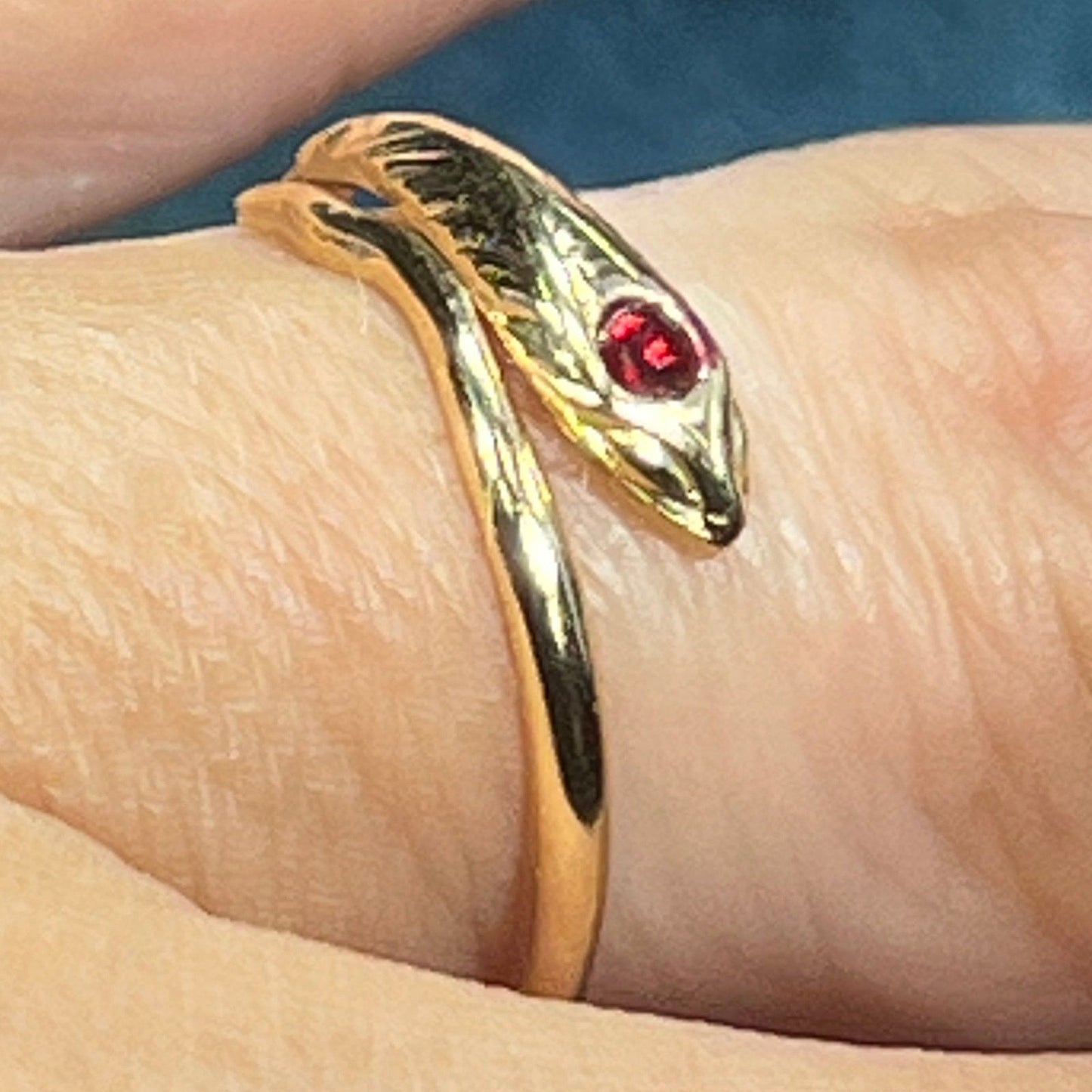 18k Yellow Gold Coiled Antique Snake Wrap Ring w Cabochon Ruby