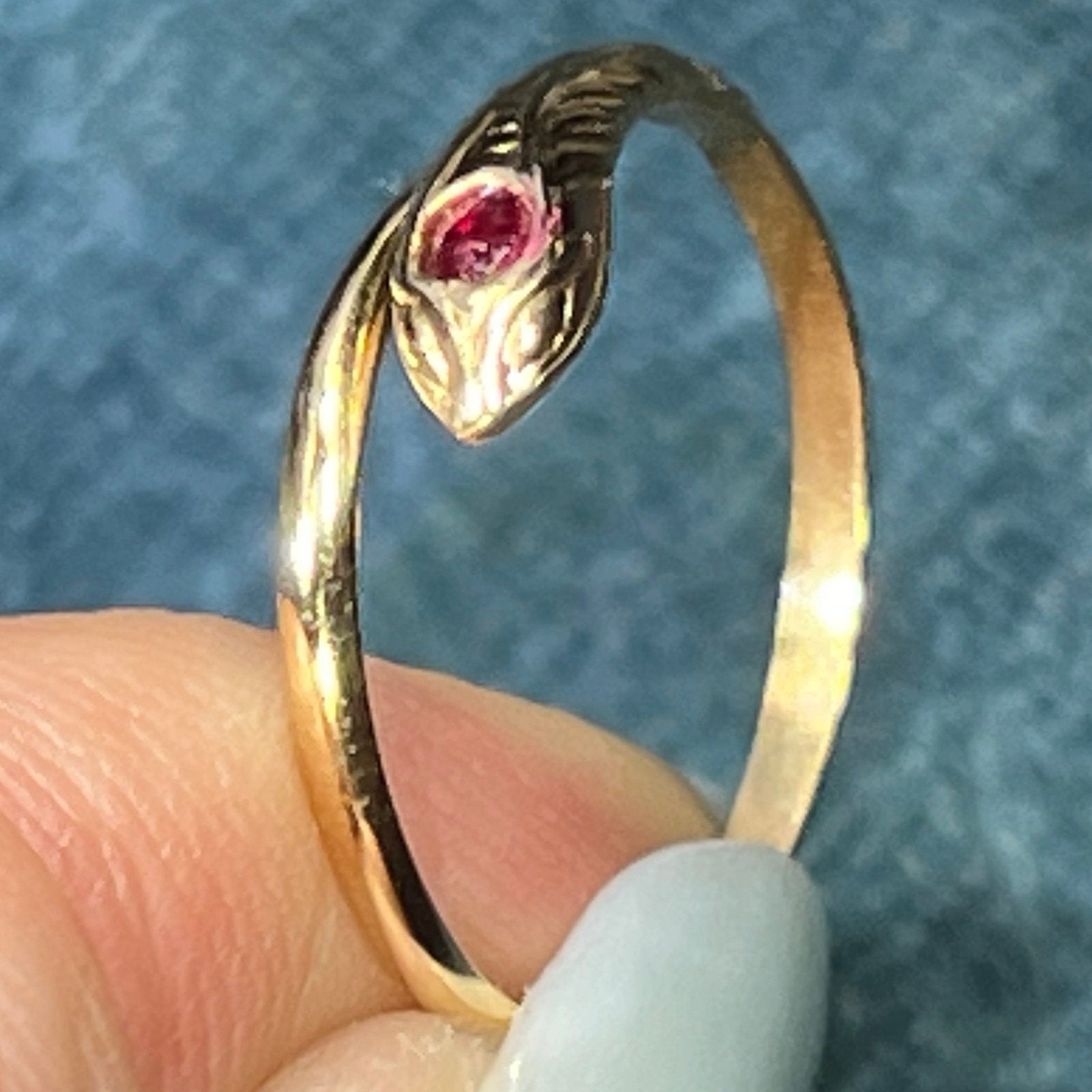 18k Yellow Gold Coiled Antique Snake Wrap Ring w Cabochon Ruby