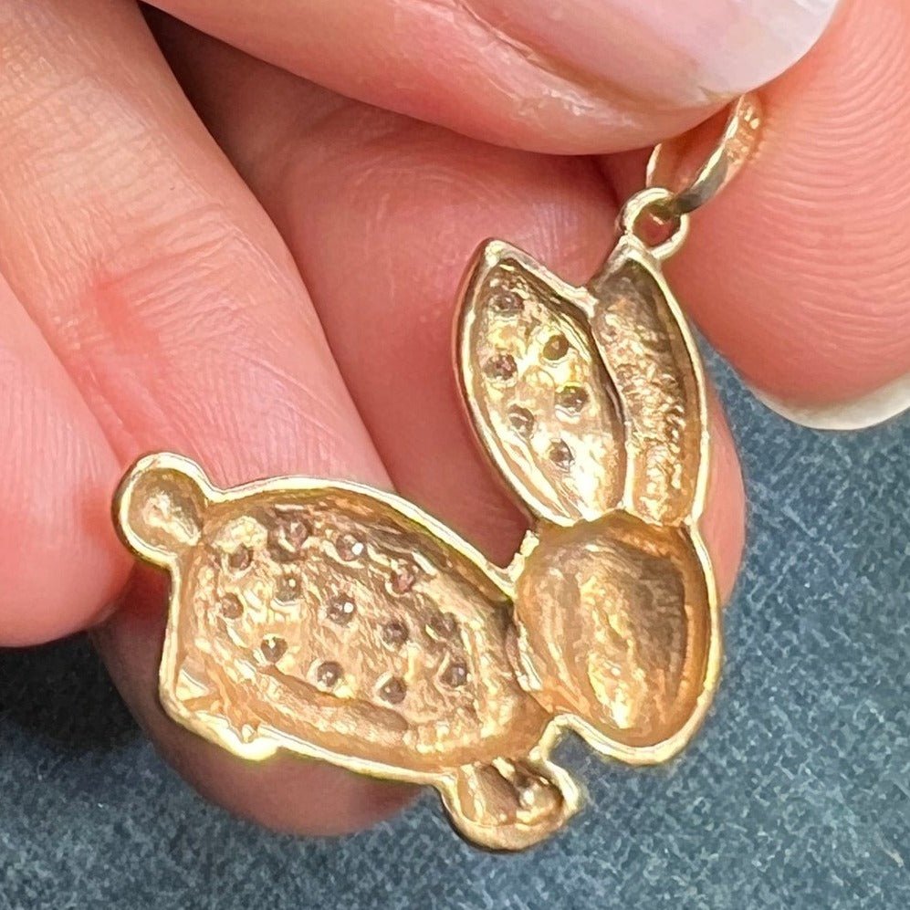 9k Yellow Gold Hoppy Bunny Rabbit Pendant w Pave Diamond Belly. 1"