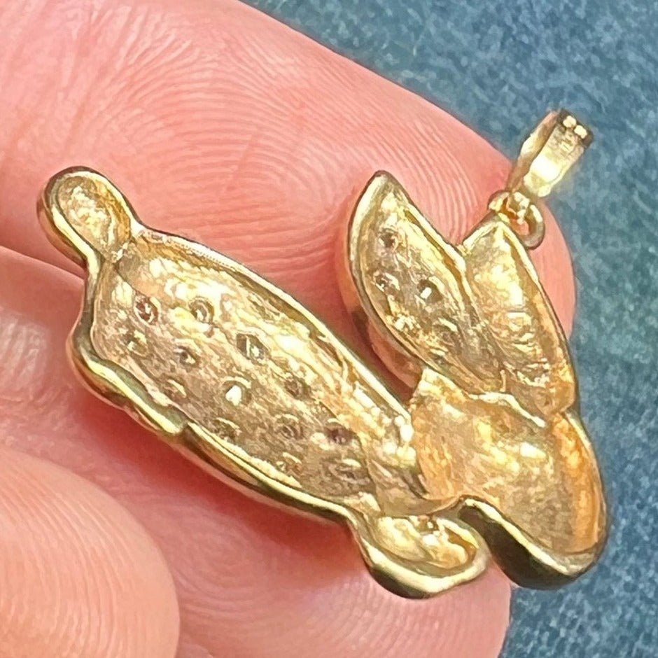 9k Yellow Gold Hoppy Bunny Rabbit Pendant w Pave Diamond Belly. 1"