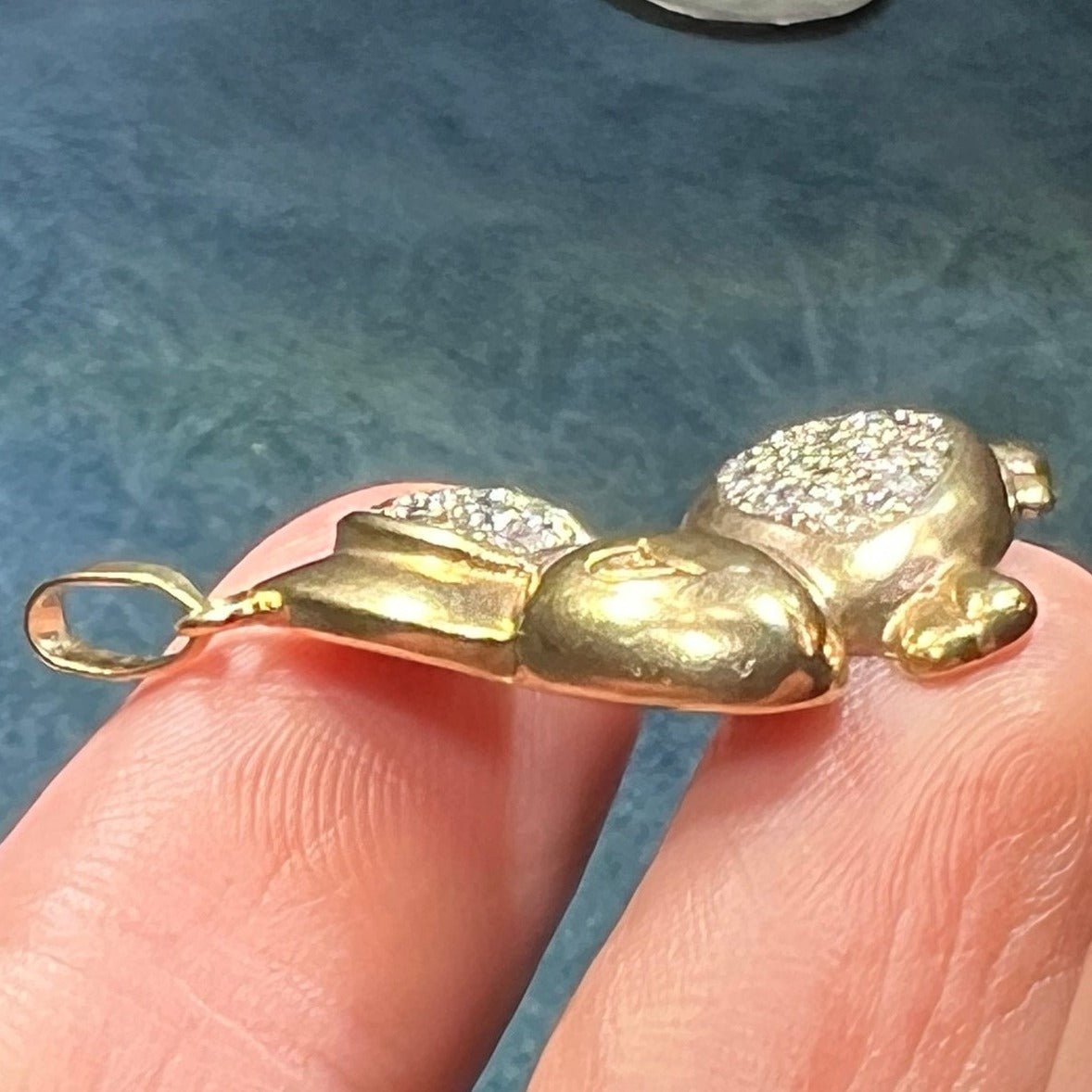 9k Yellow Gold Hoppy Bunny Rabbit Pendant w Pave Diamond Belly. 1"