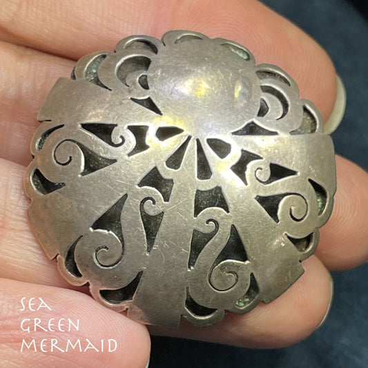 Antique Mexican Cut-Out SUNBURST MANDALA 925 Pendant. 1.4"