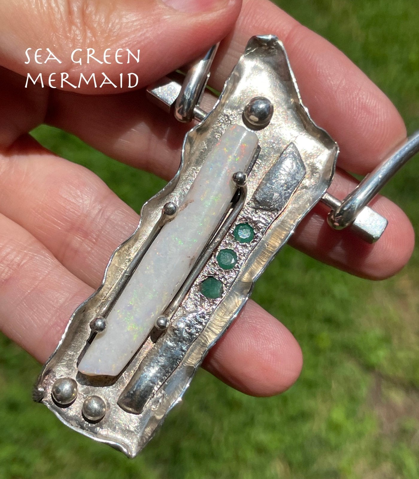 Australian Opal Collar Necklace w Emeralds in Silver. Artisan *Video*