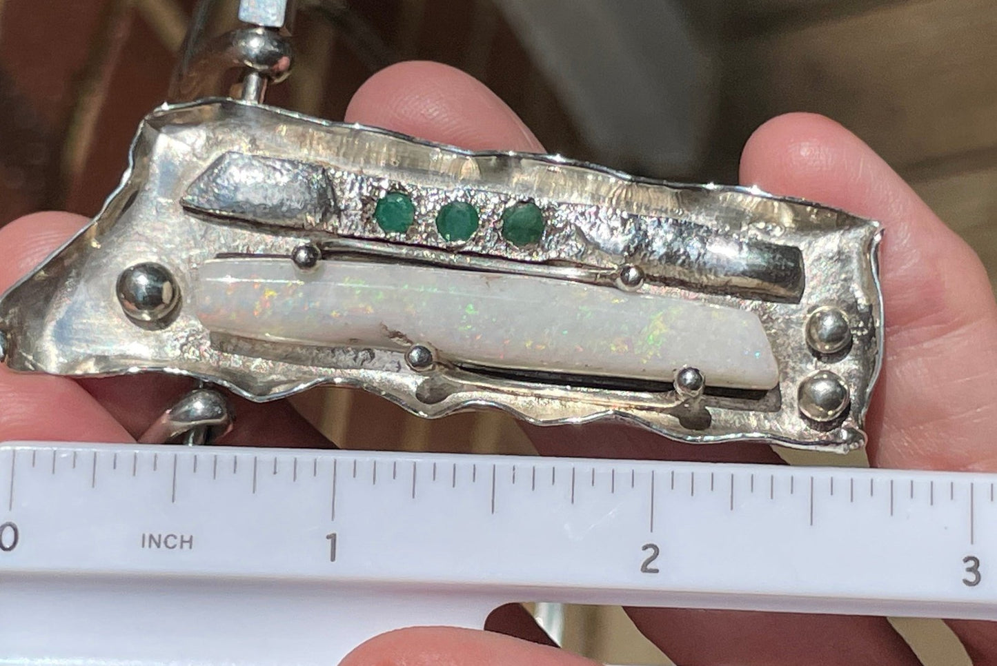 Australian Opal Collar Necklace w Emeralds in Silver. Artisan *Video*