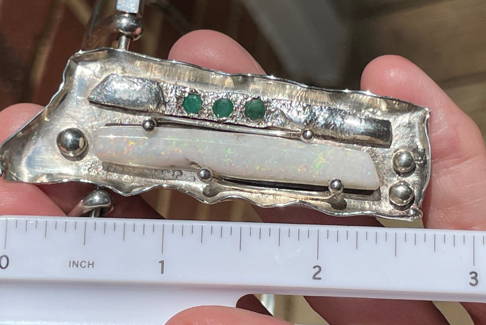 Australian Opal Collar Necklace w Emeralds in Silver. Artisan *Video*