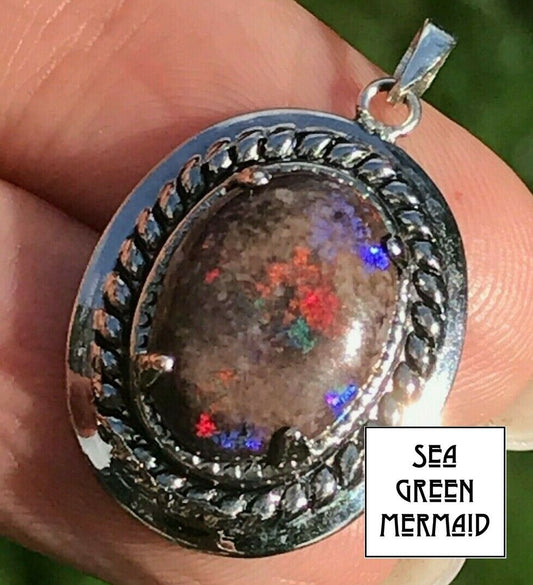 Australian Black Andamooka Boulder Opal Pendant. 925 Large 1" **VIDEO**