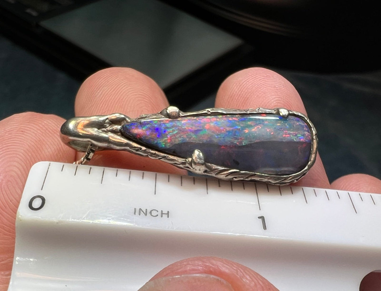 Australian Black Boulder Opal Teardrop Pendant. 925 Chain **Video**