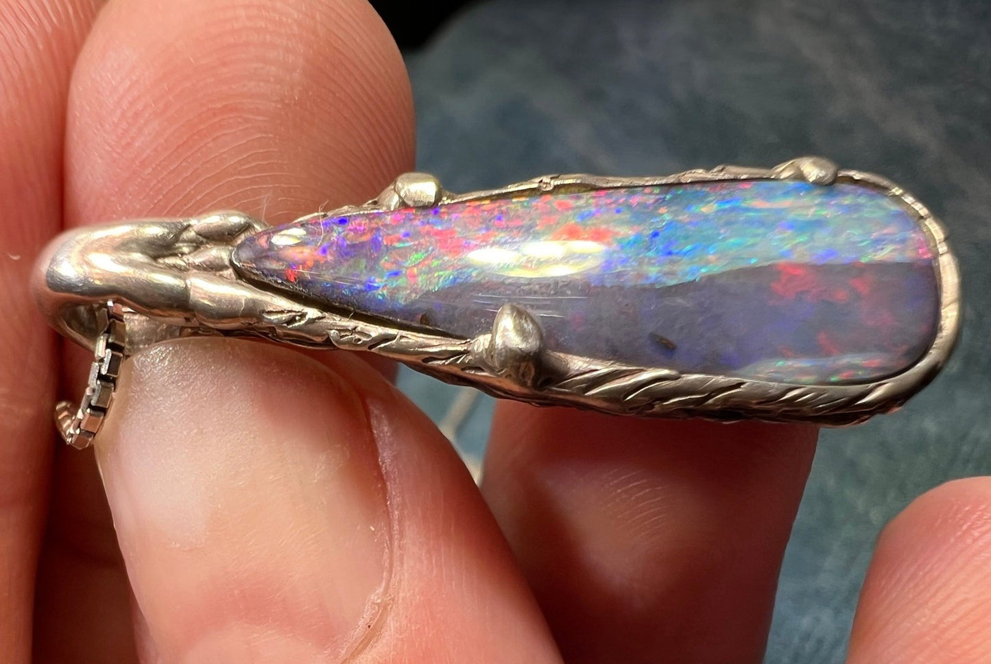 Australian Black Boulder Opal Teardrop Pendant. 925 Chain **Video**