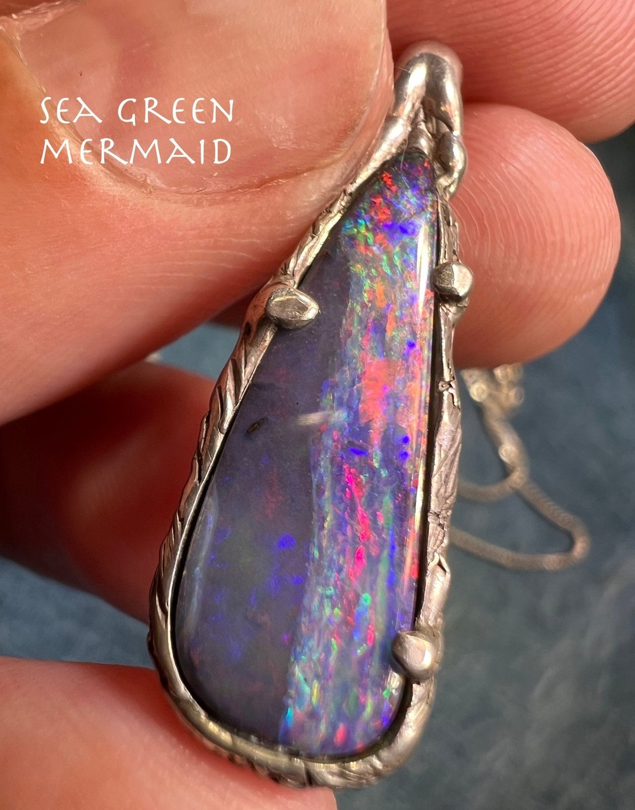 Australian Black Boulder Opal Teardrop Pendant. 925 Chain **Video**