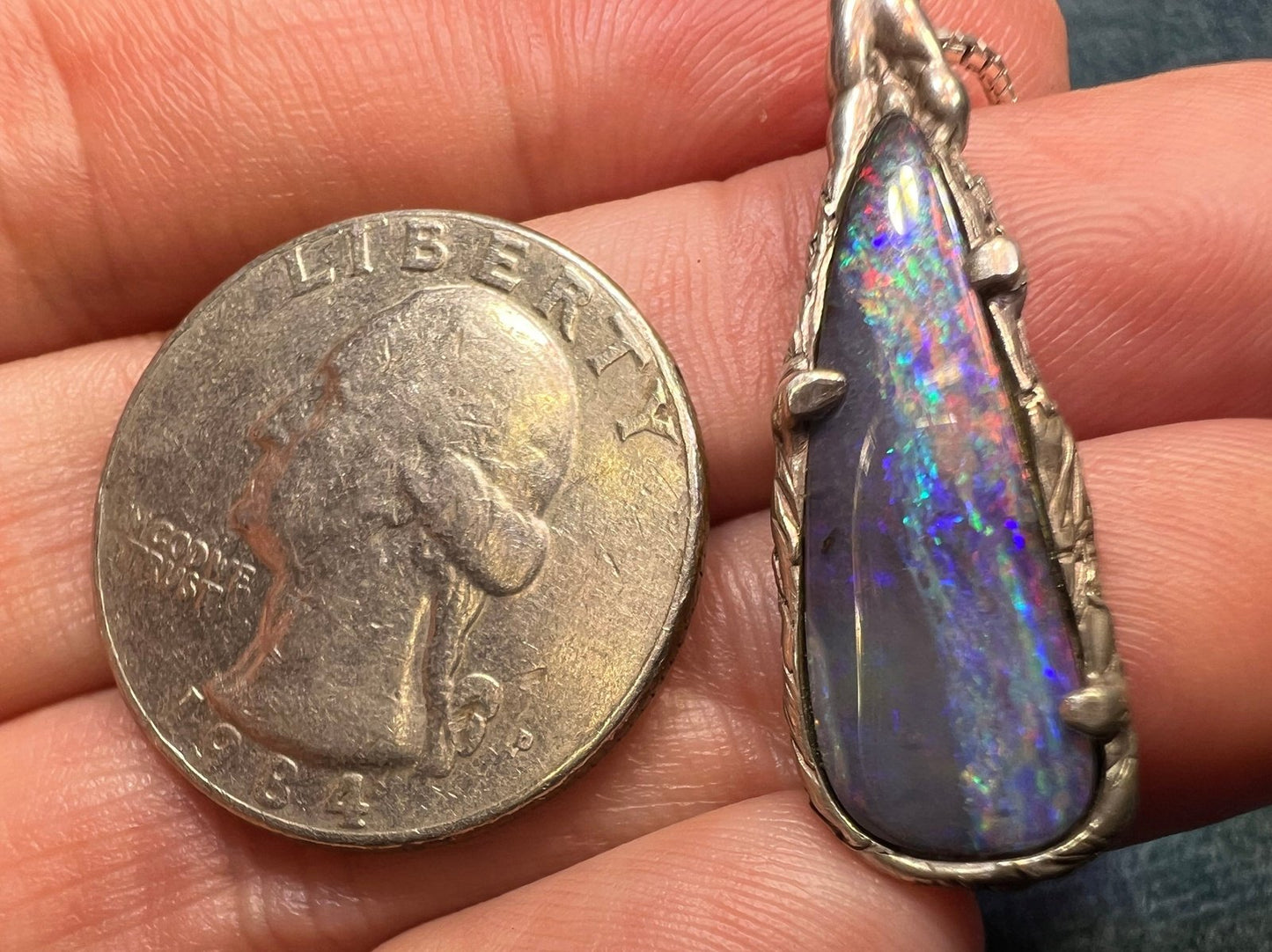 Australian Black Boulder Opal Teardrop Pendant. 925 Chain **Video**