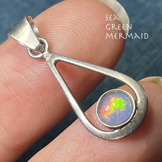 Australian Black Doublet Opal Sterling Silver Teardrop Pendant *VIDEO*